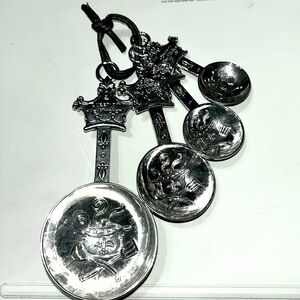 #607-Silver “Queen of the kitchen”Measuring Spoons with leather hanger